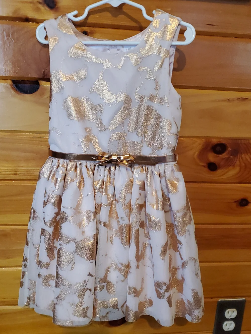 Girls Size 6 Blush Pink and Rose Gold Sparkle Party Dress with Bow Belt